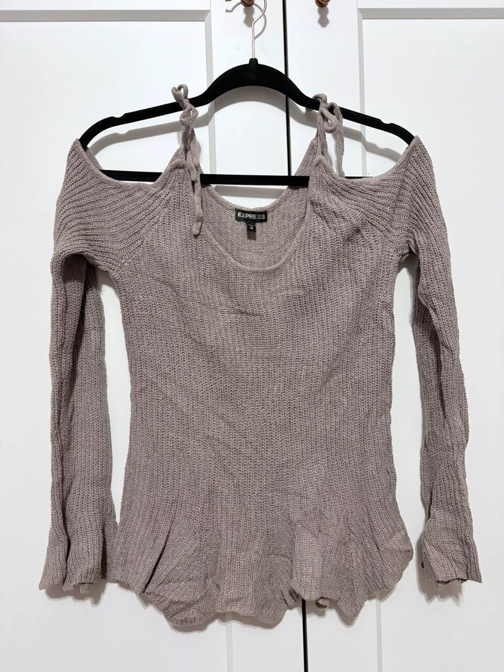 Y2K Fairy Grunge Whimsigoth Cold Shoulder Taupe Knit Sweater Size M by Express
